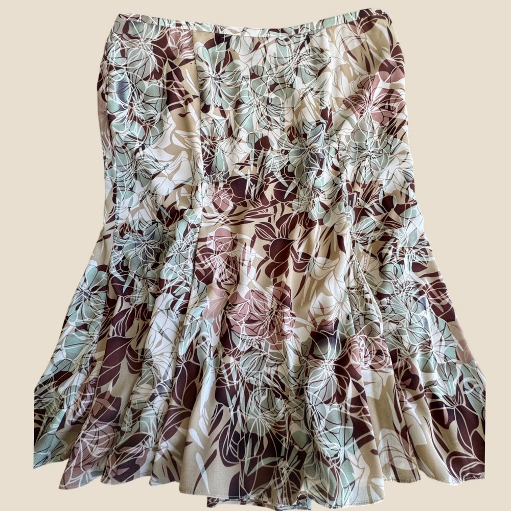Joneswear Abstract Floral Chiffon Midi Skirt Earth Tones A-Line Lined Size 14/16